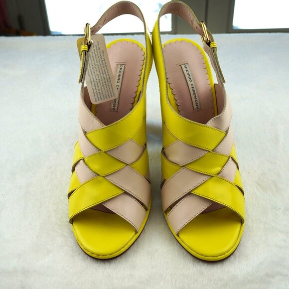 Opening Ceremony Colorblock Heels Yellow Blush Pink Leather Platform Sandals 9.5 - Picture 2 of 11